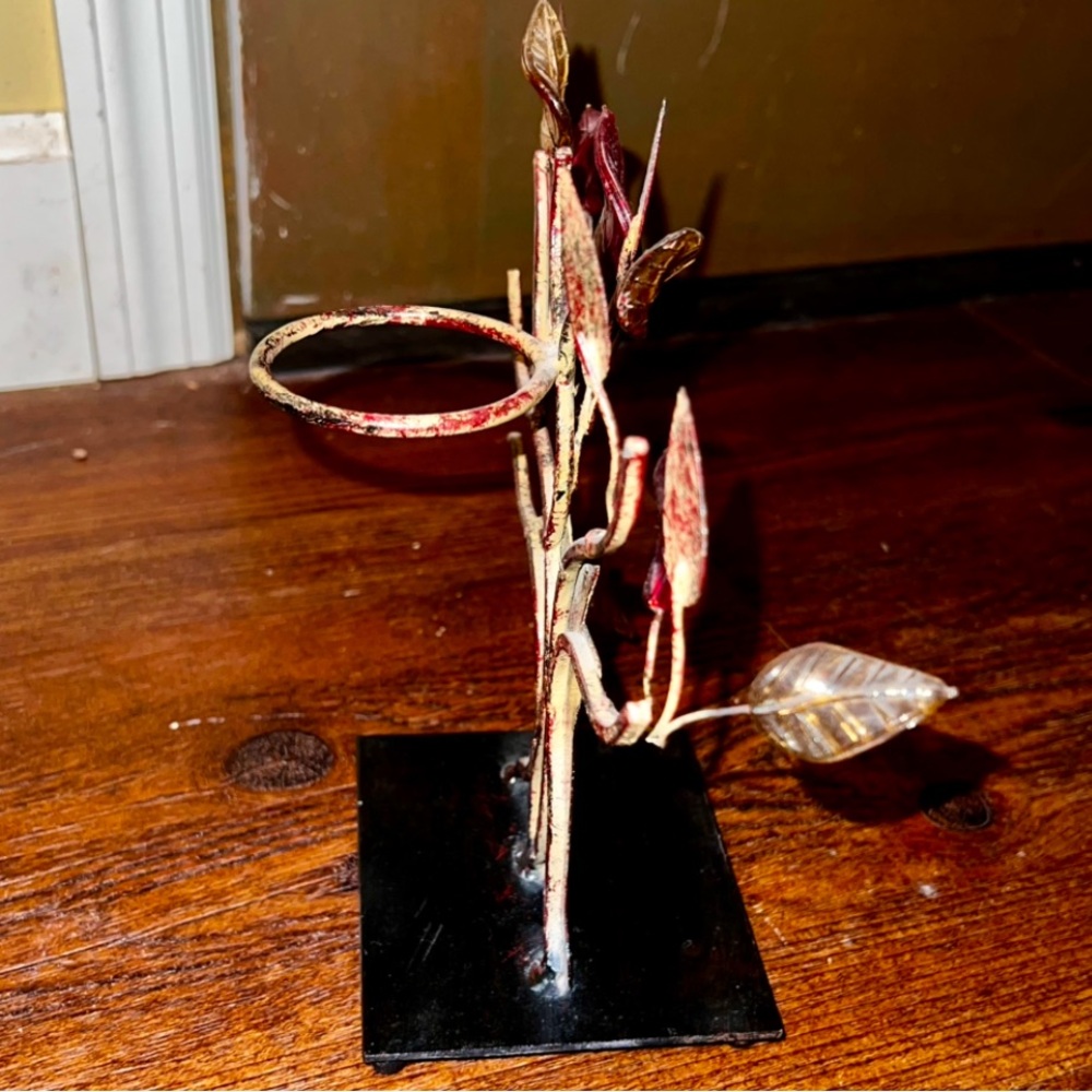 Tree of Life India Art Rustic Red Gold Translucent Leaf Vintage Candle Holder - Picture 5 of 11